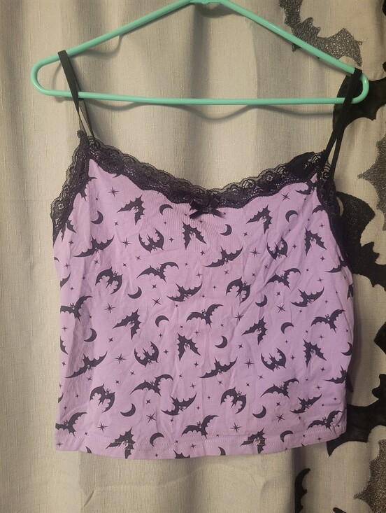 Dolls Kill Tops - Purple Bat-Print Lace Cami Top